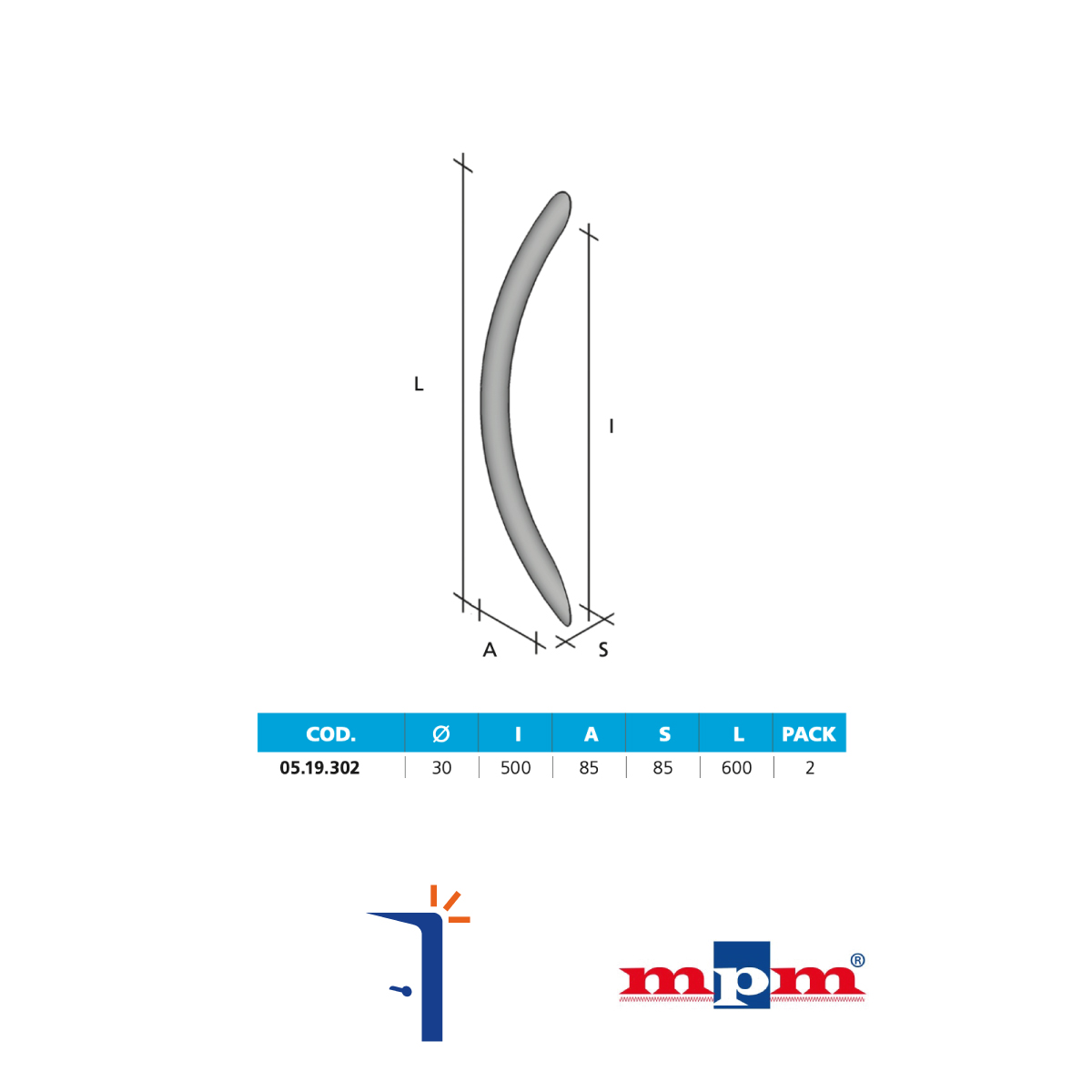 051930~2 Maniglione Tubolare Ad Arco 05.19.302-Eco Diametro 30 mm, L 600 mm, I 500 mm, In Acciaio Inox 304 Satinato. MPM | InfissoPro