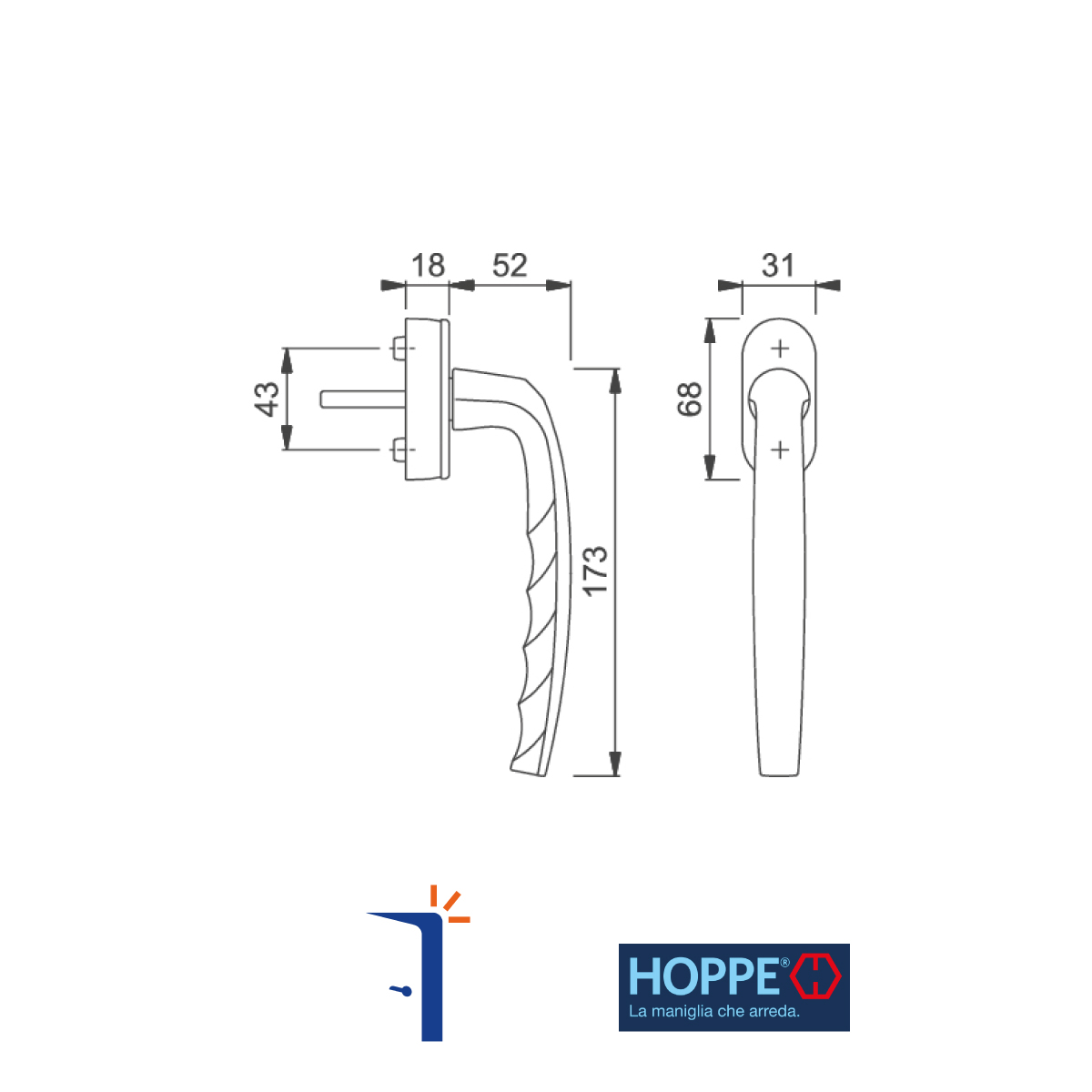 107610~2 10761014 Martellina dk per scorrevole parallelo secustik in alluminio colore argento. Hoppe | InfissoPro