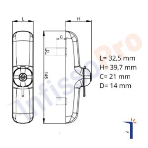 maniglia per finestra con il manico asportabile disegno tecnico
